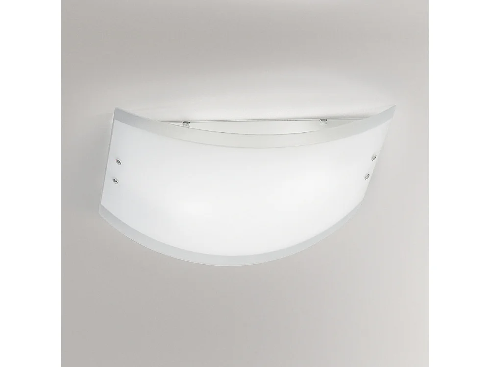 Plafonnier Lecce verre satiné blanc 45x34cm, 2xE27 max 52W, structure métal chromé, IP20, design simple, ampoules exclues