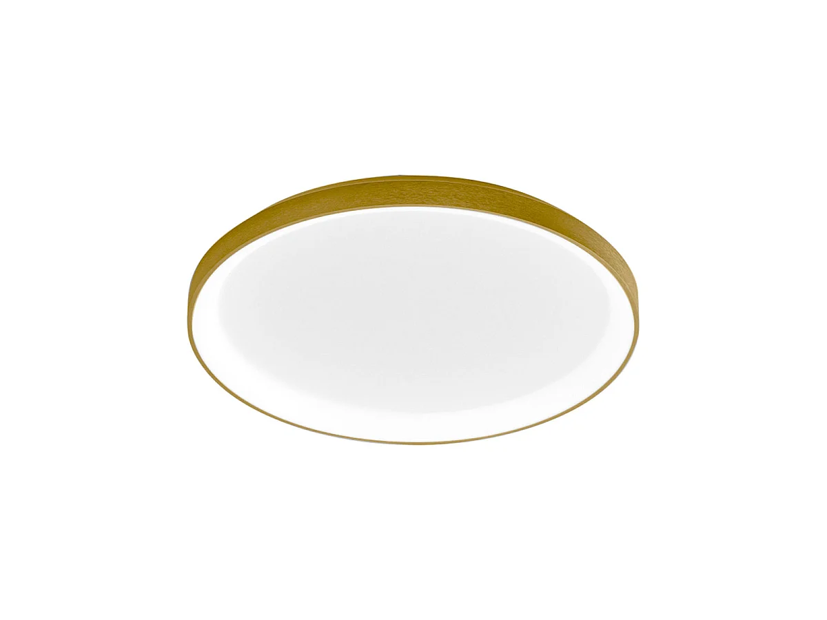Krizia - Moderne 50W dæmpbar LED loftlampe - 4100 lm, 3000K varmt lys, guldfarvet aluminium, opal diffusor, diameter 45 cm, IP20
