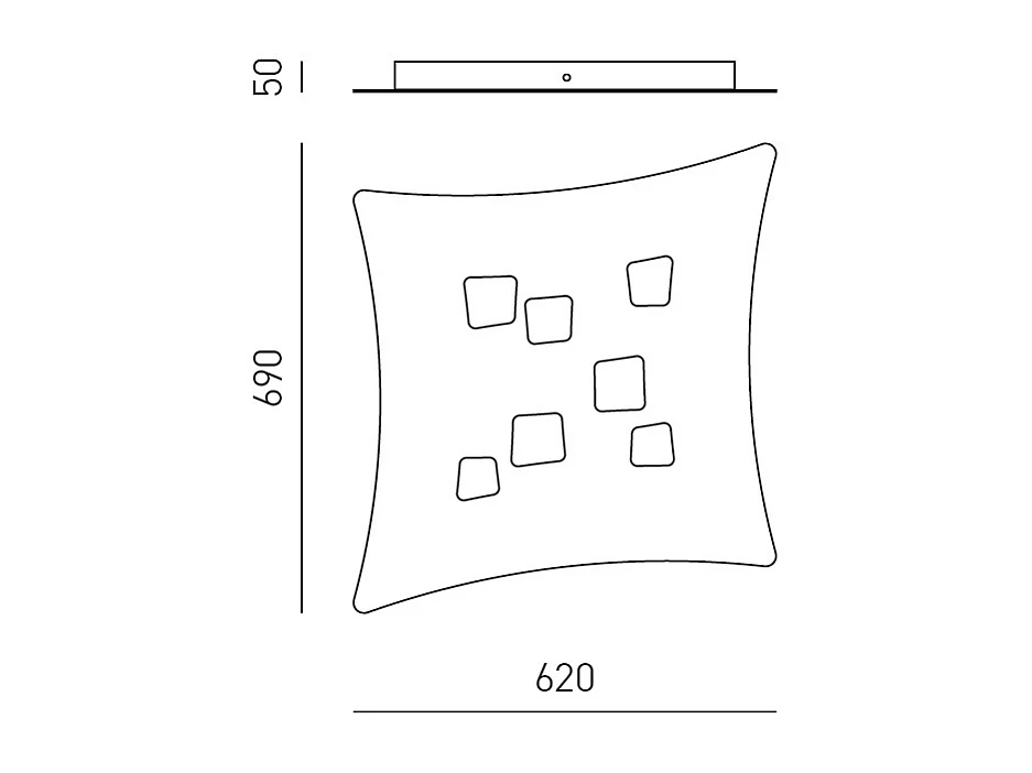 Plafonnier moderne Isotta 7 lumières GX53 blanc - Plafonnier courbé en métal 62x69cm, géométrique, max 7x8W, ampoules exclues