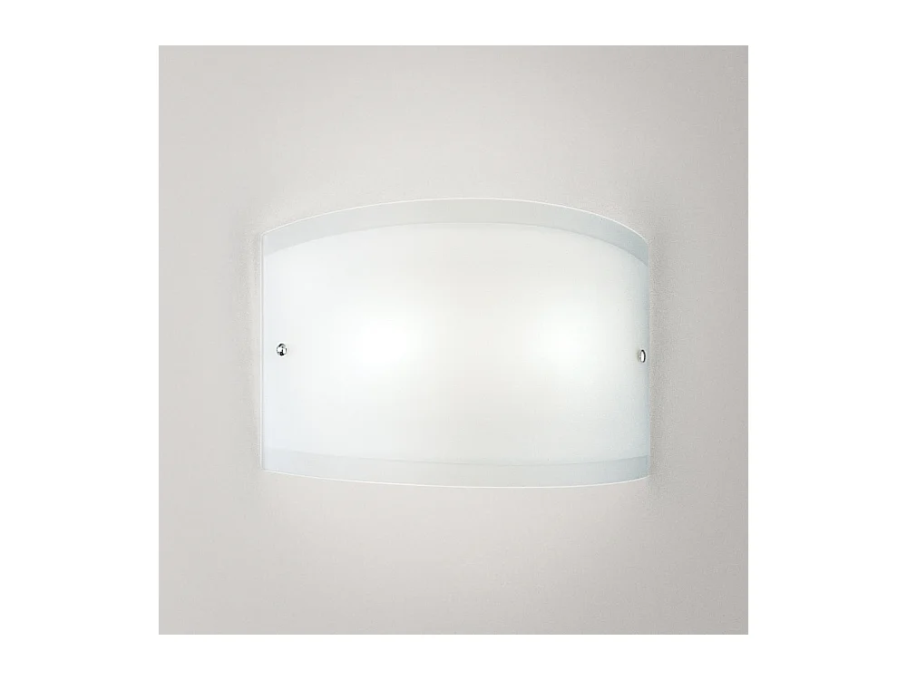 Aplique Lecce em vidro acetinado branco 35x12cm, 1 luz E27 max 42W, IP20, Aplique e estrutura metálica com detalhes cromados, lâmpada não incluída