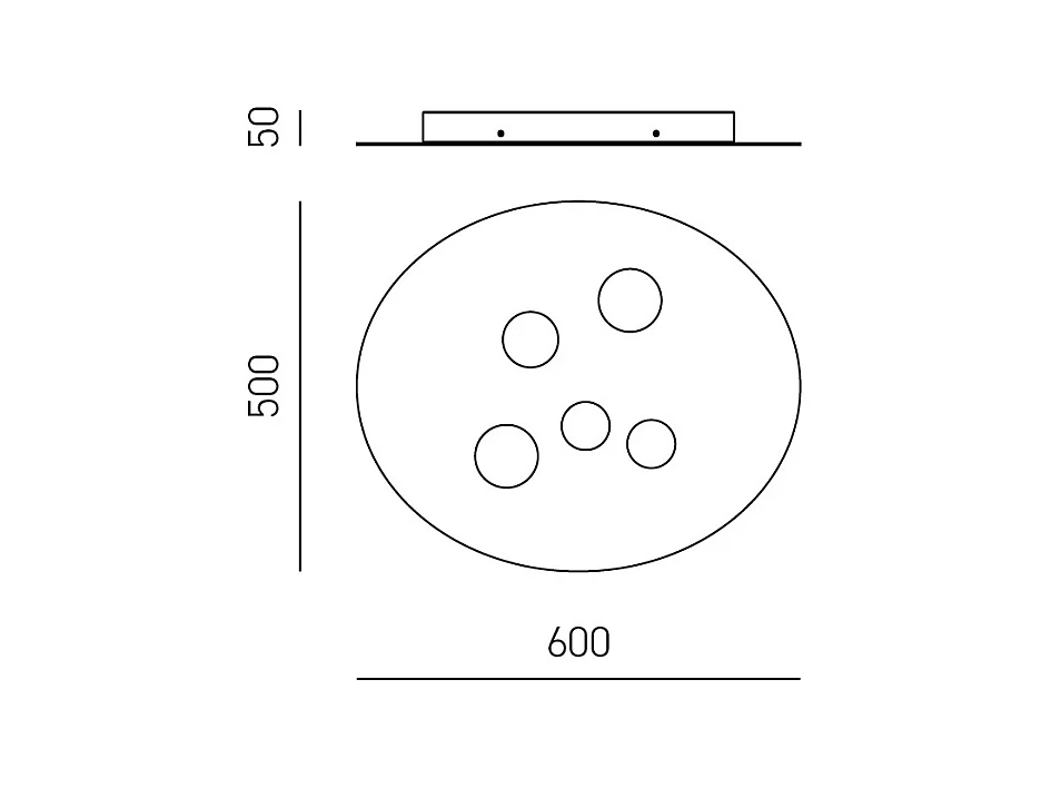 Deckenleuchte Luna Taubengrau Ø60x50 cm – 5xGX53 max. 8W, IP20, modernes Design, Leuchtmittel nicht inkl.