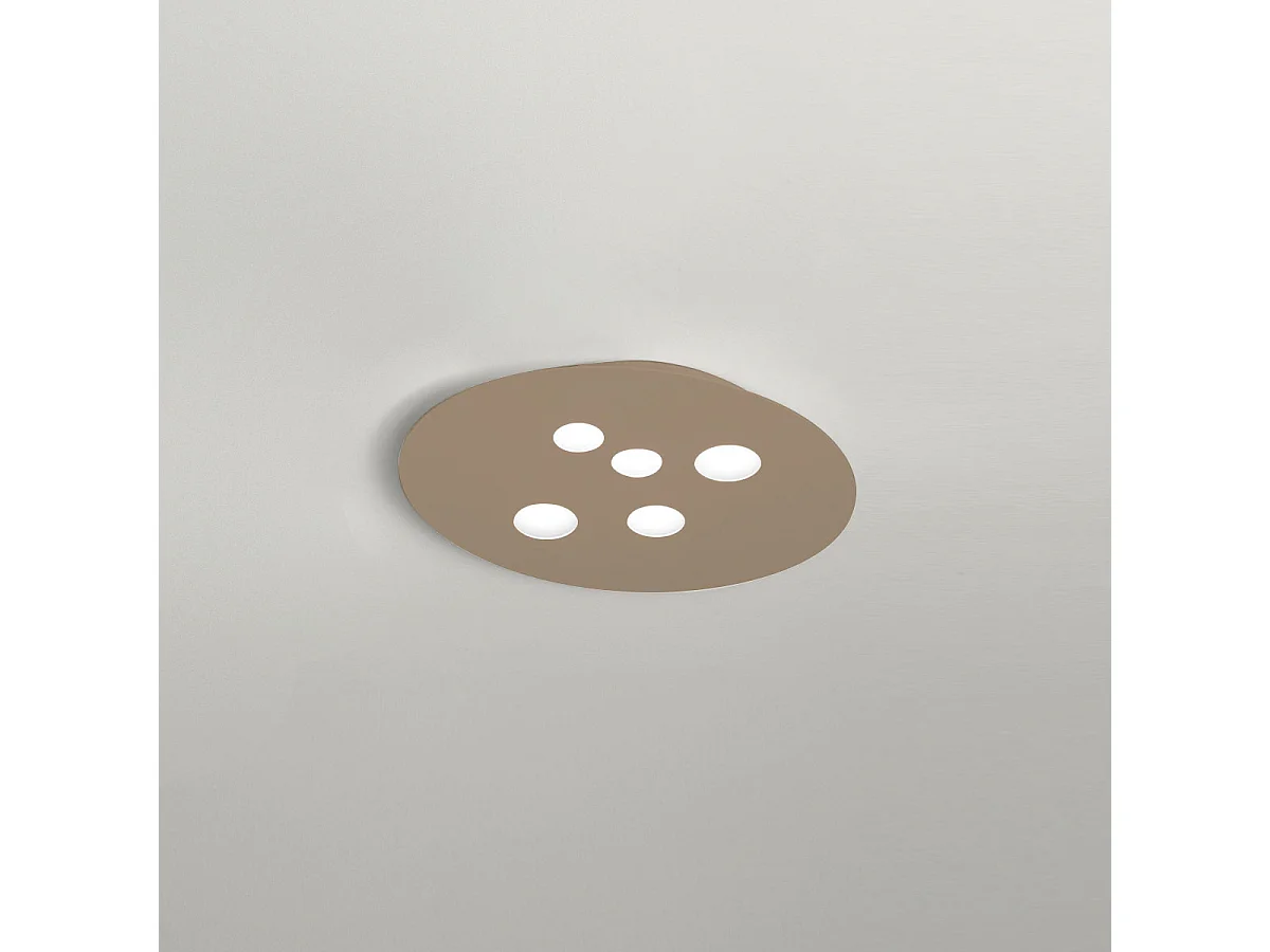 Plafonnier Luna en métal gris tourterelle 60x50cm, 5 lumières GX53 max 5x8W, design rond moderne, ampoules non fournies