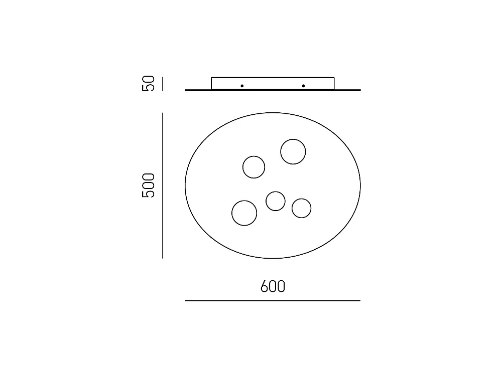 Luminária de teto Luna em metal cinza pomba 60x50cm, 5 luzes GX53 máx. 5x8W, IP20, design redondo moderno, lâmpadas não incluídas