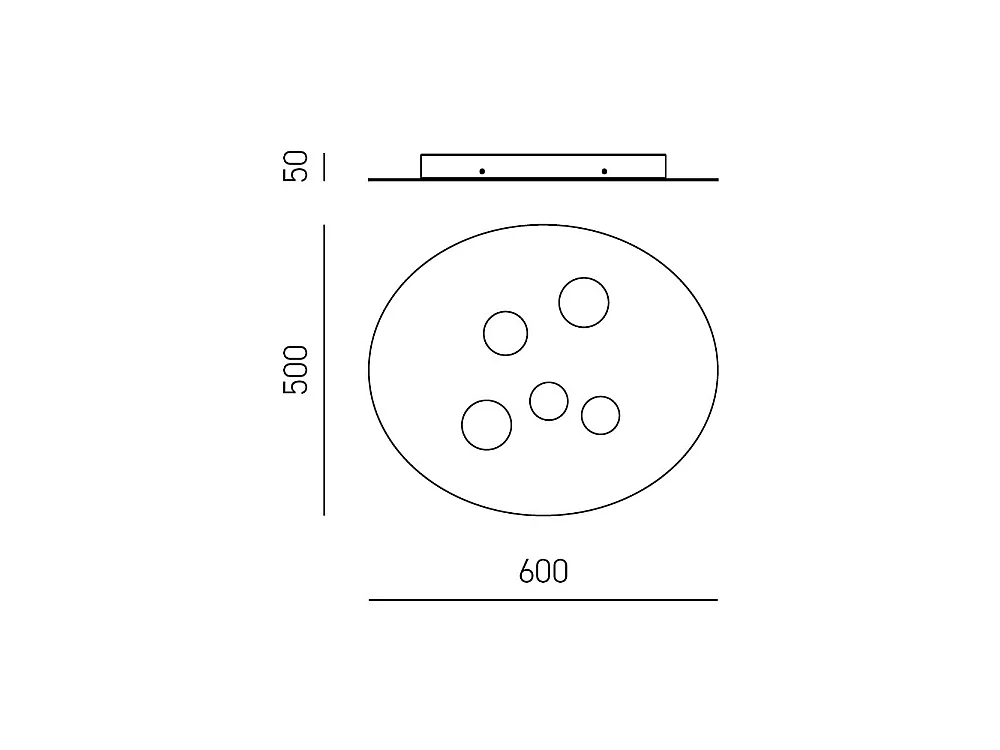 Luna ceiling light in dove grey metal 60x50cm, 5 GX53 lights max 5x8W, IP20, modern round design, bulbs not included