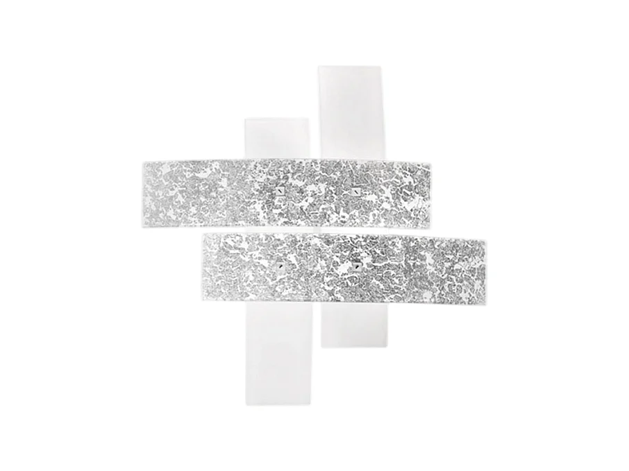 Plafonnier moyen Lara verre blanc, détails argent, 70x70cm, 2xE27 max 70W, style moderne, ampoules non incluses, IP20