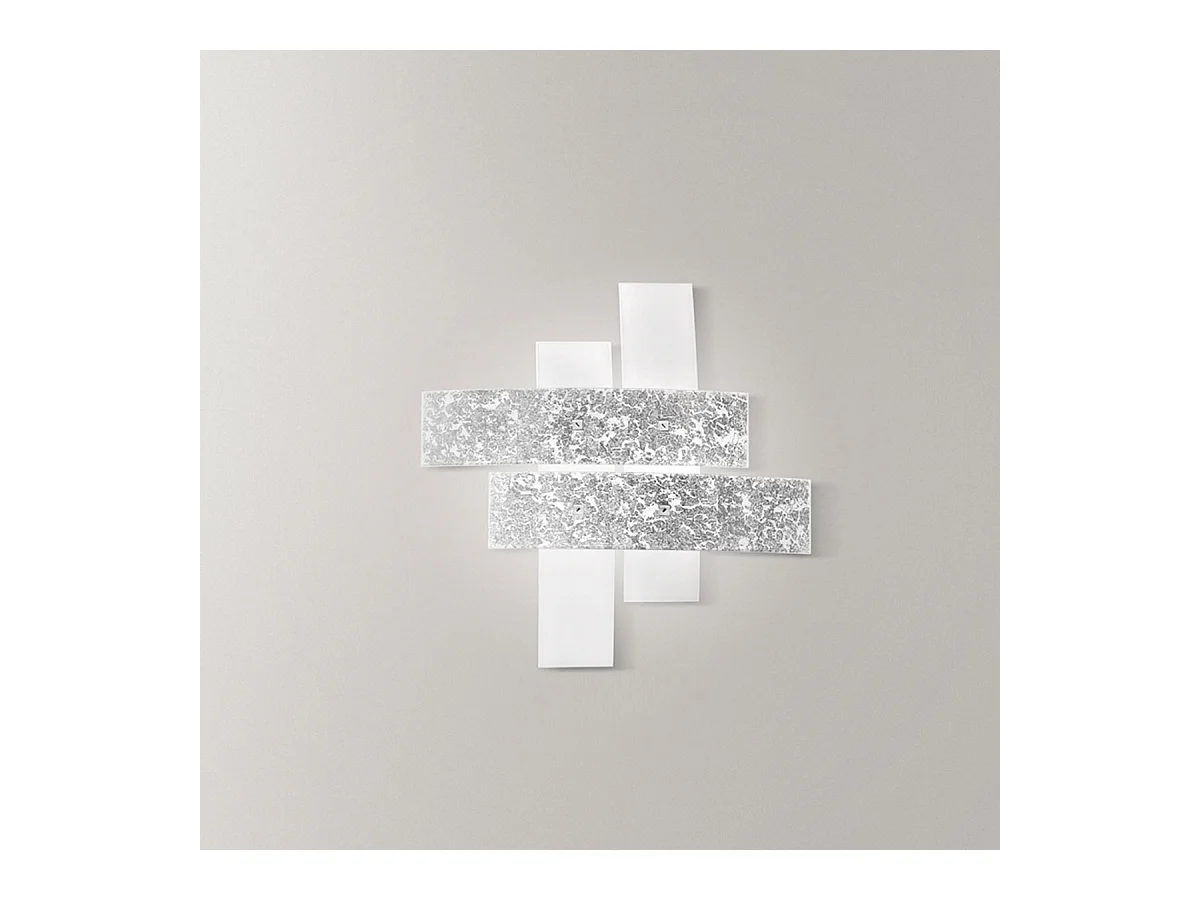 Plafonnier moyen Lara verre blanc, détails argent, 70x70cm, 2xE27 max 70W, style moderne, ampoules non incluses, IP20