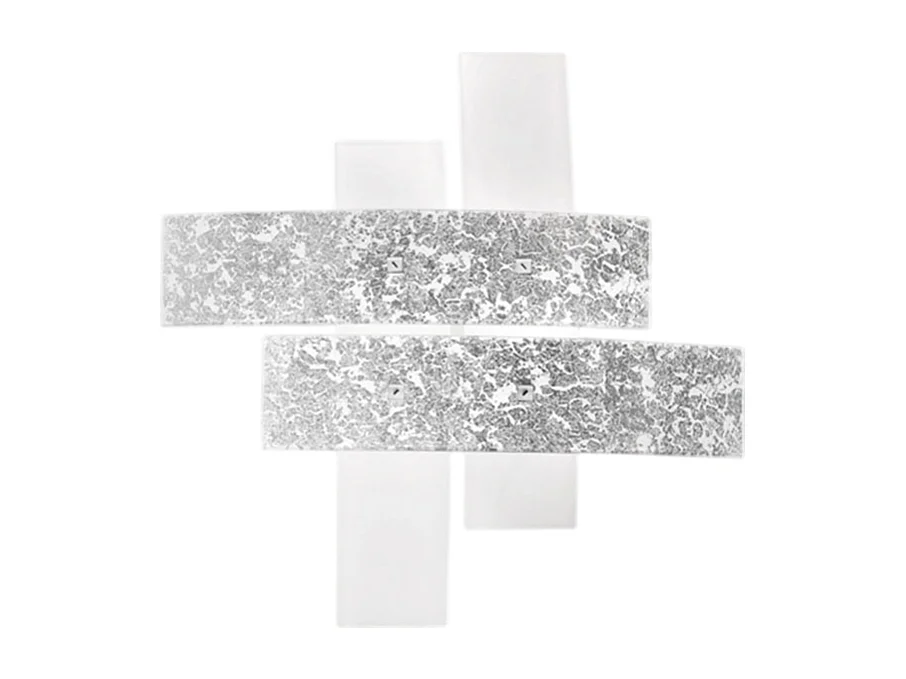 Plafonnier moyen Lara verre blanc, détails argent, 70x70cm, 2xE27 max 70W, style moderne, ampoules non incluses, IP20