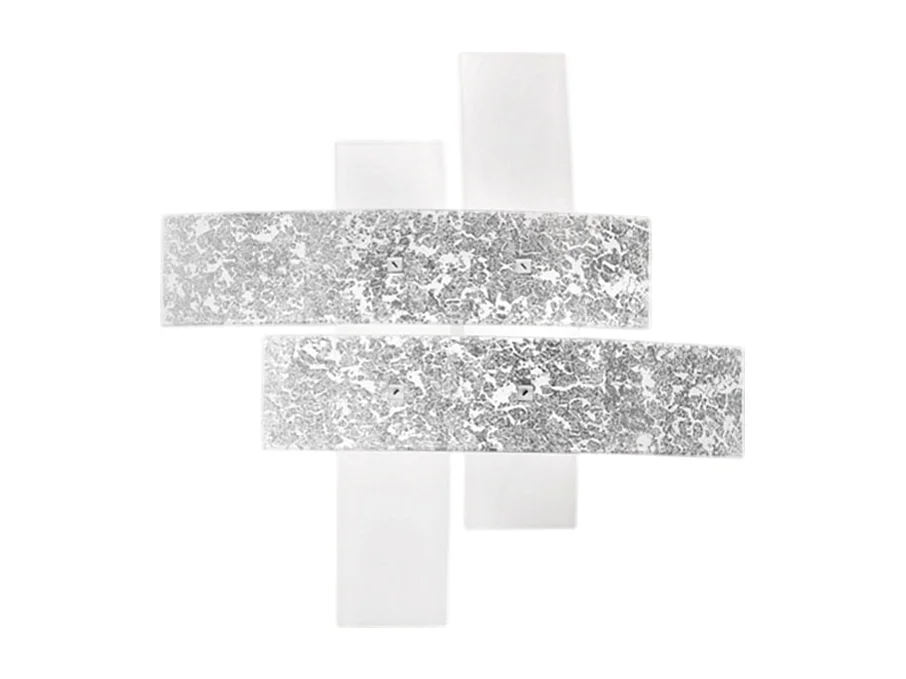 Plafonnier moyen Lara verre blanc, détails argent, 70x70cm, 2xE27 max 70W, style moderne, ampoules non incluses, IP20