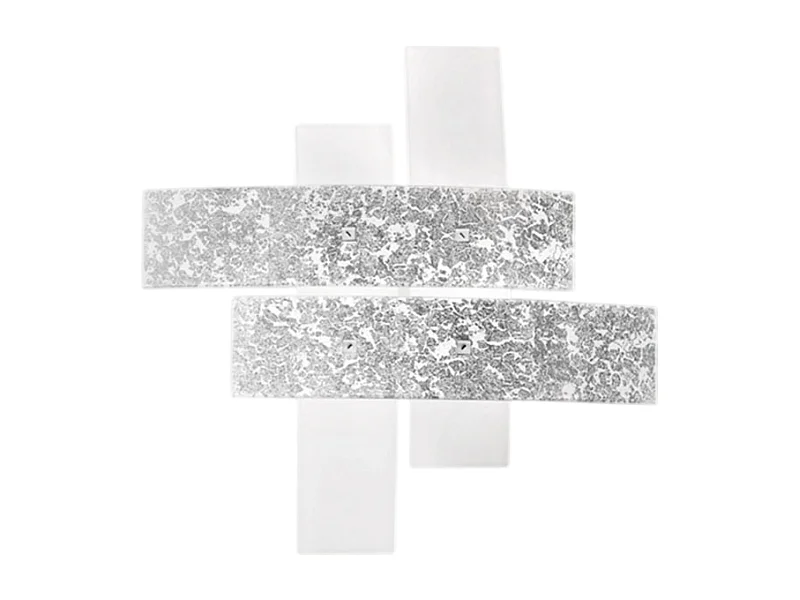 Mittlere Deckenleuchte Lara aus weißem Glas mit Blattsilberdetails, 70 x 70 cm, 2 E27-Leuchten, IP20, max. 2 x 70 W, moderner Stil, ohne Leuchtmittel