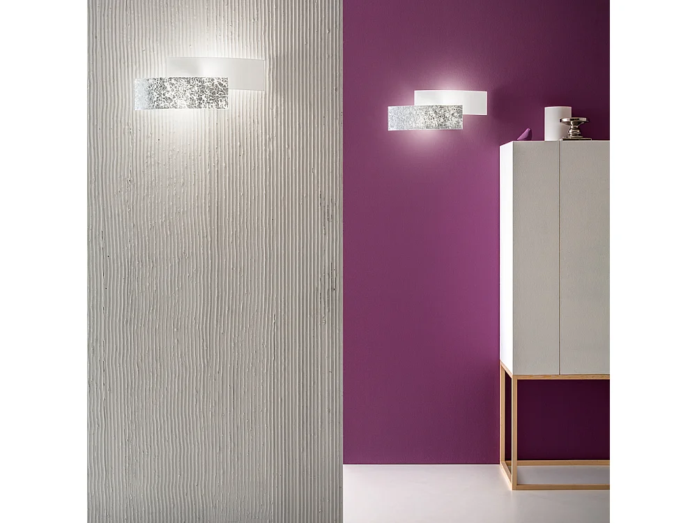 Applique Lara 2 lumières E14 verre blanc feuille d'argent - Applique au style élégant 46x18cm, max 2x42W, ampoule exclue