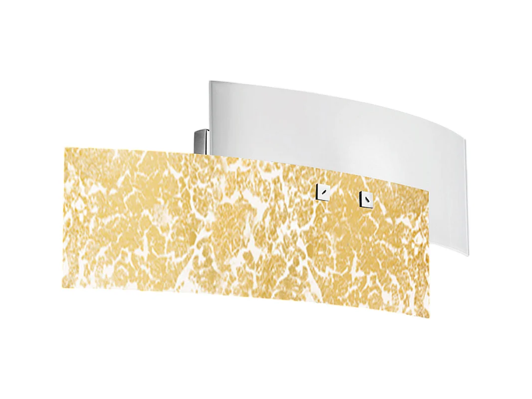 Applique Lara 2 lumières E14 verre blanc feuille d'or - Applique au style élégant 46x18cm, max 2x42W, ampoule exclue
