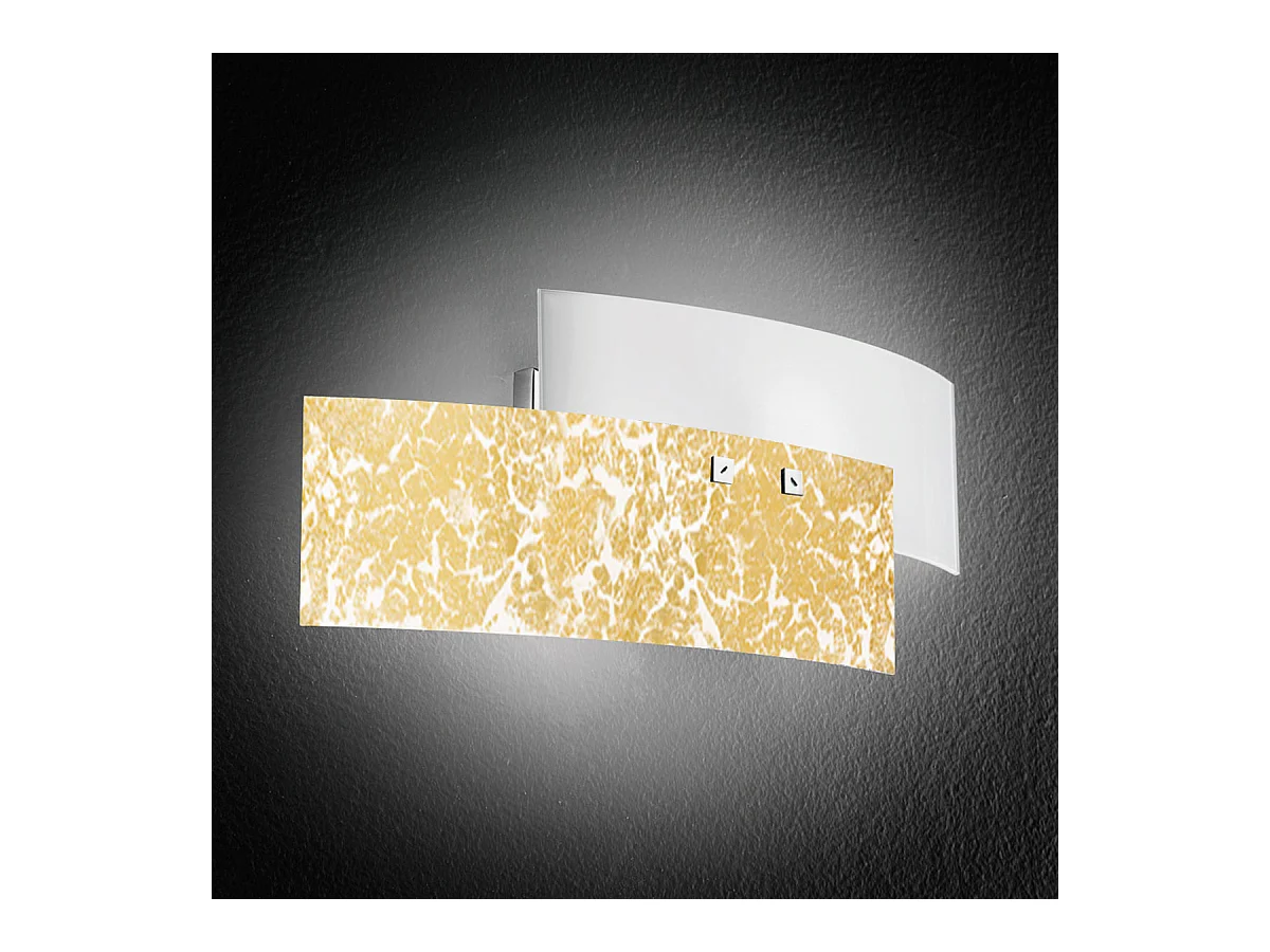 Applique Lara 2 lumières E14 verre blanc feuille d'or - Applique au style élégant 46x18cm, max 2x42W, ampoule exclue