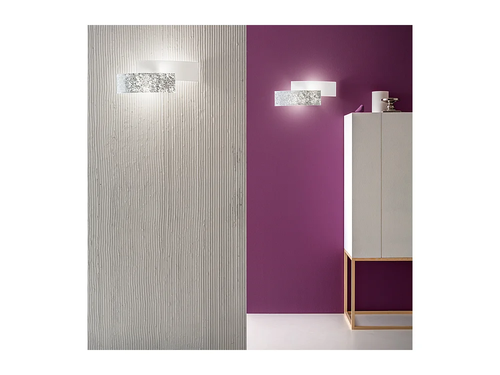 Applique Lara 2 lumières E14 verre blanc feuille d'or - Applique au style élégant 46x18cm, max 2x42W, ampoule exclue