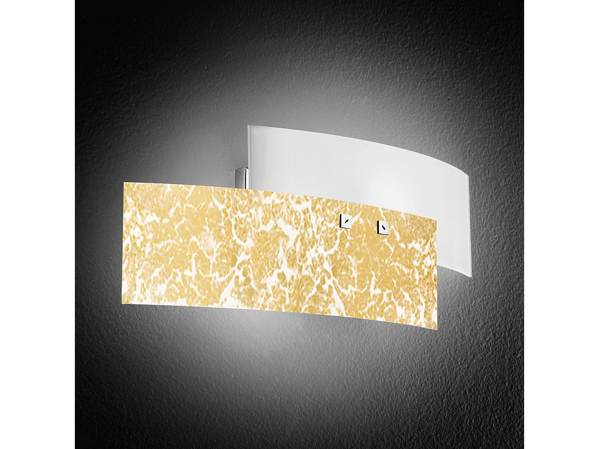 Lara 2-lys E14 væglampe, hvidt glas med bladguld - Elegant væglampe 46x18cm, IP20, maks. 2x42W, pære medfølger ikke
