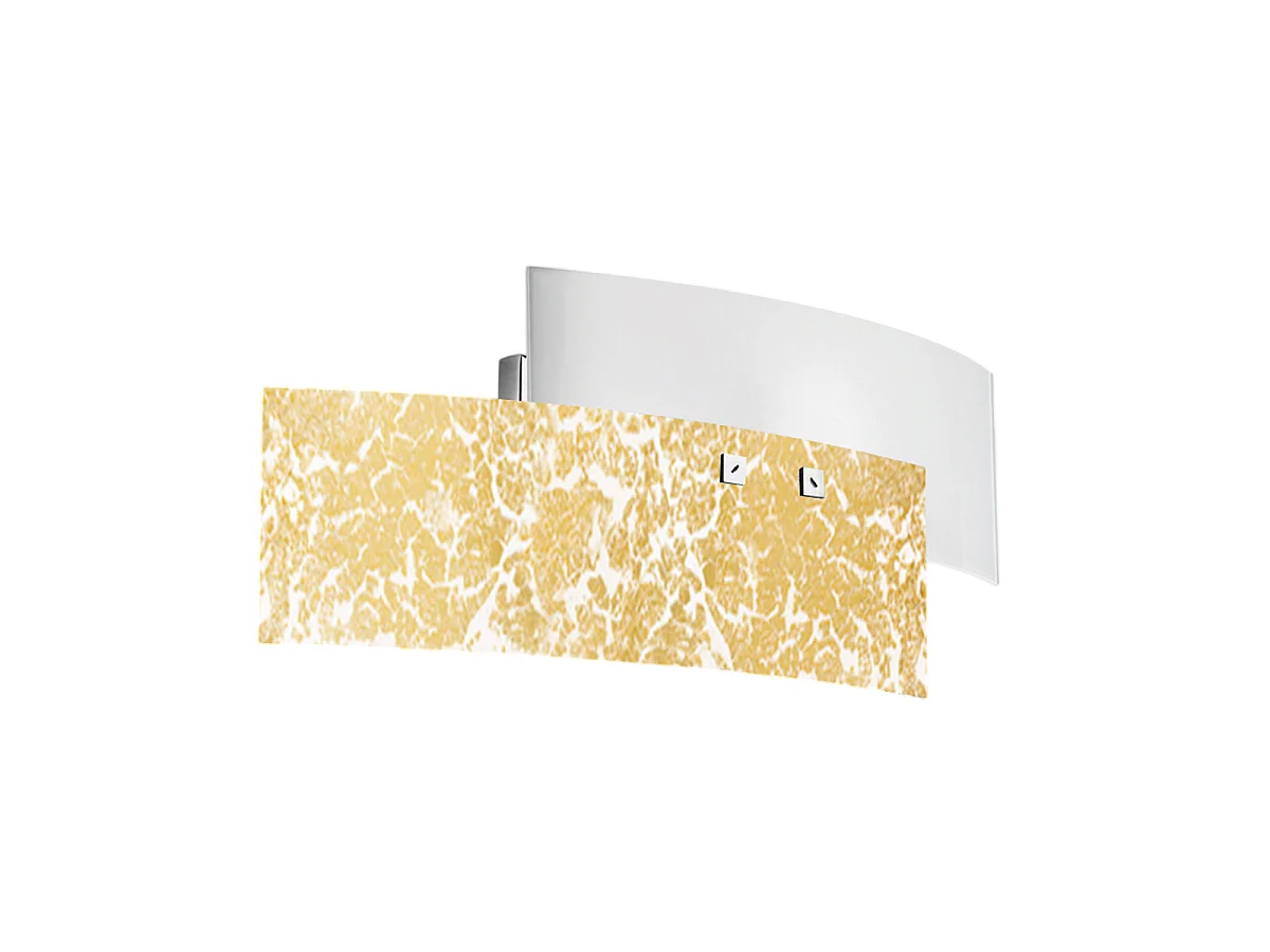 Lara 2-lys E14 væglampe, hvidt glas med bladguld - Elegant væglampe 46x18cm, IP20, maks. 2x42W, pære medfølger ikke