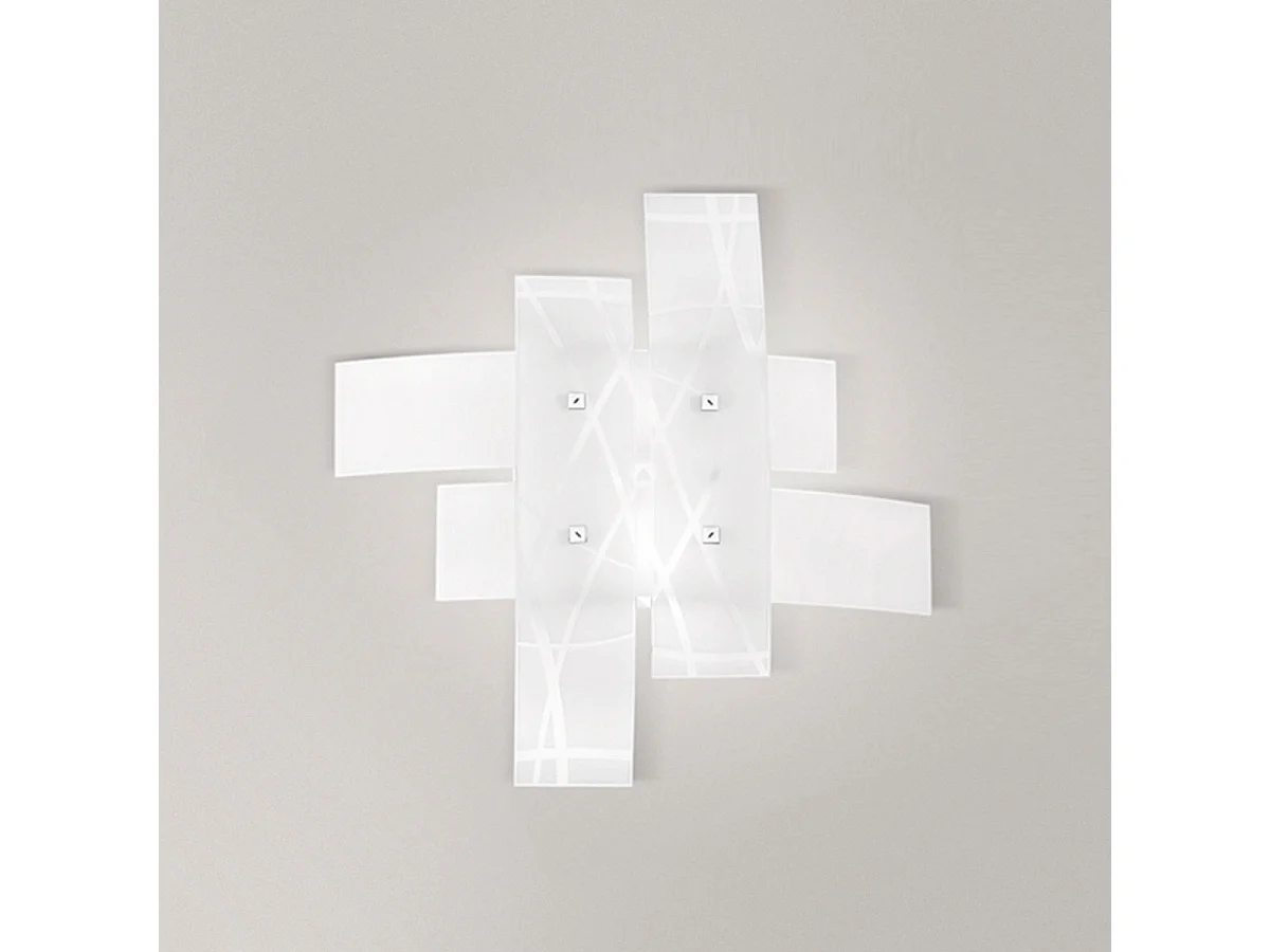 Frida - Applique 2 lumières E27 en verre blanc satiné - Cadre chromé, max 2x52W, ampoules exclues, largeur 50cm