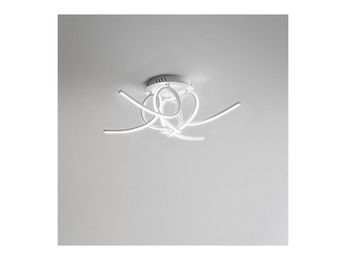 Plafonnier LED moderne Tosca 60W 3200lm lumière chaude 4000K, design sculptural, aluminium blanc satiné, diffuseur opale