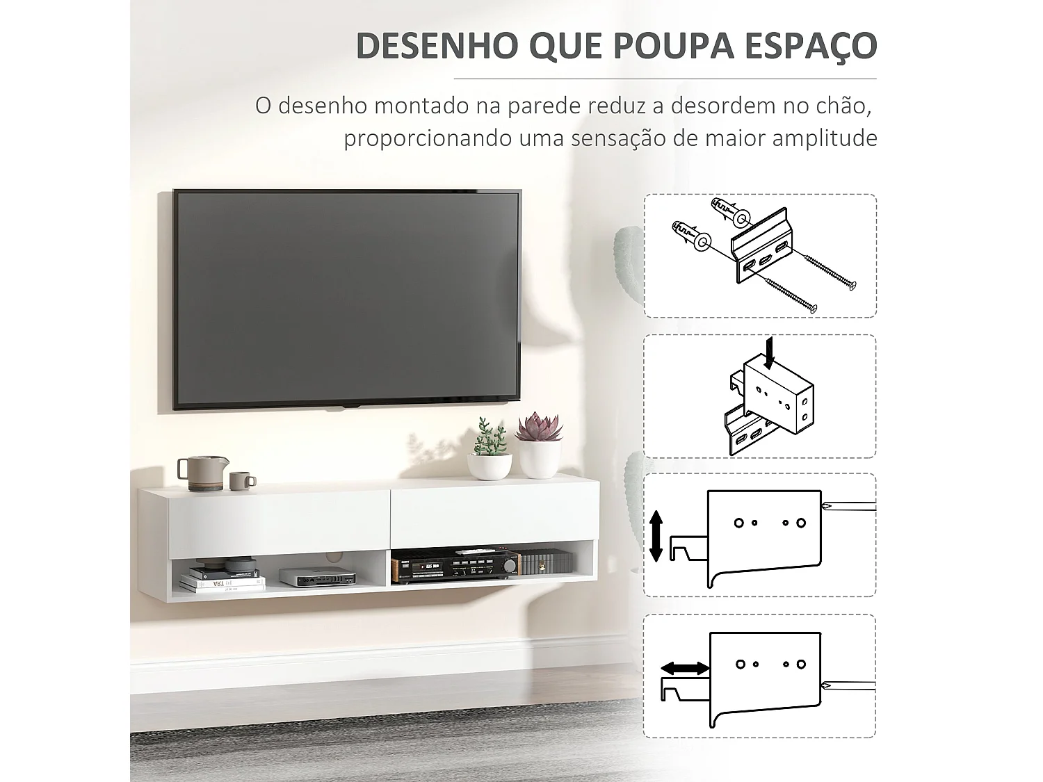 Mueble de TV Sirena Homcom 2 compartimentos y 2 armarios blanco 31x140x32 cm