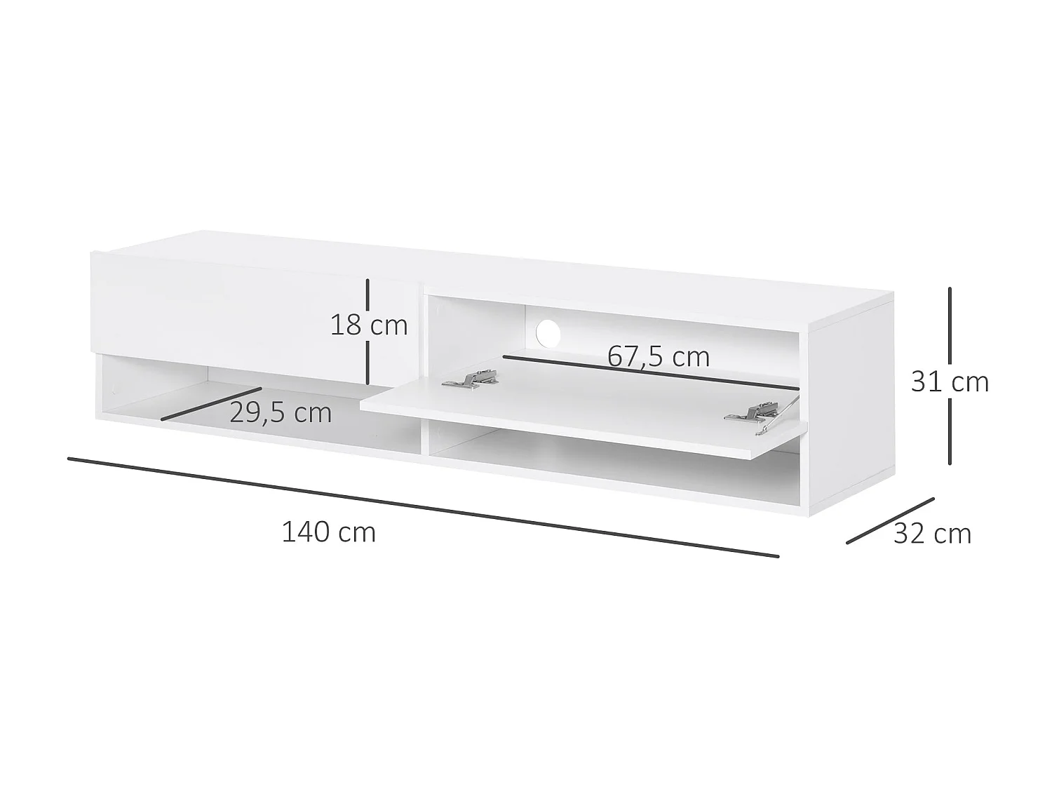 Mueble de TV Sirena Homcom 2 compartimentos y 2 armarios blanco 31x140x32 cm