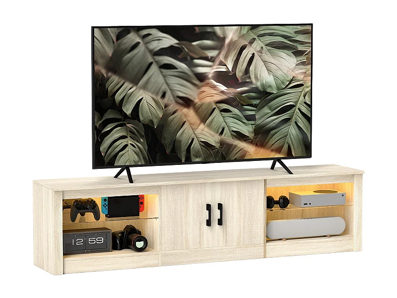 Mueble de TV Viena Homcom armario + 4 compartimentos luz LED natural 45x180x35 cm