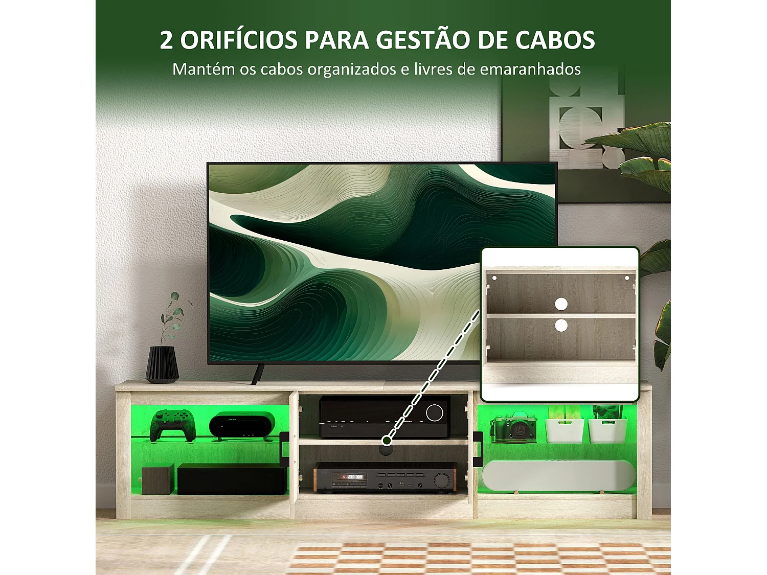 Móvel de TV Moderno com Iluminação RGB e Armazenamento Eficiente para Televisores de até 75 Polegadas