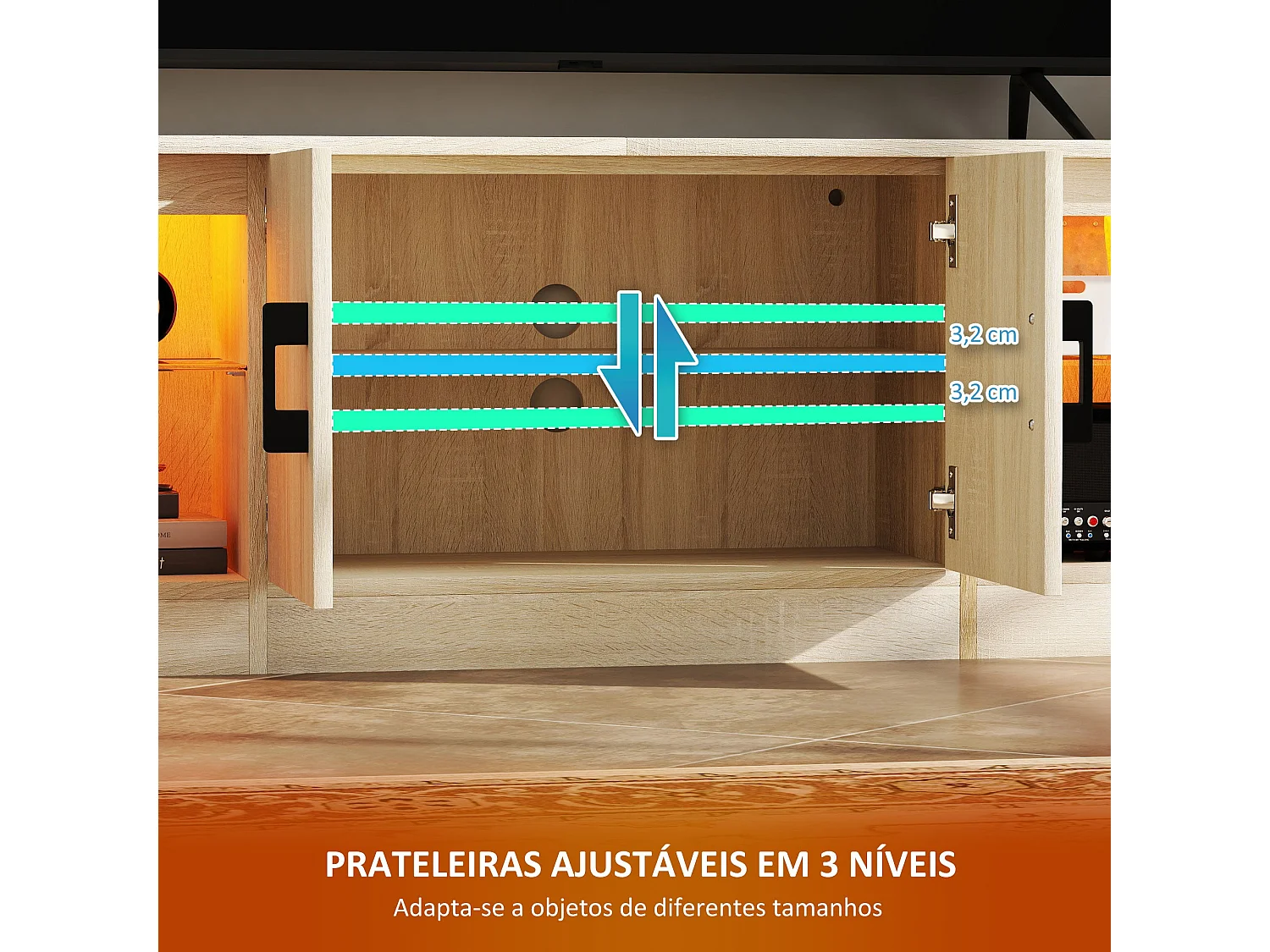 Móvel de TV Moderno com Iluminação RGB e Armazenamento Eficiente para Televisores de até 75 Polegadas