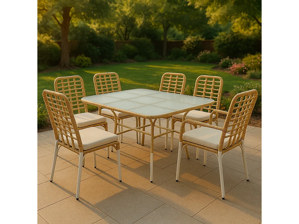 Conjunto de Refeição de Jardim Verona: Elegância e Conforto com 6 Cadeiras e Mesa de Vidro Fosco