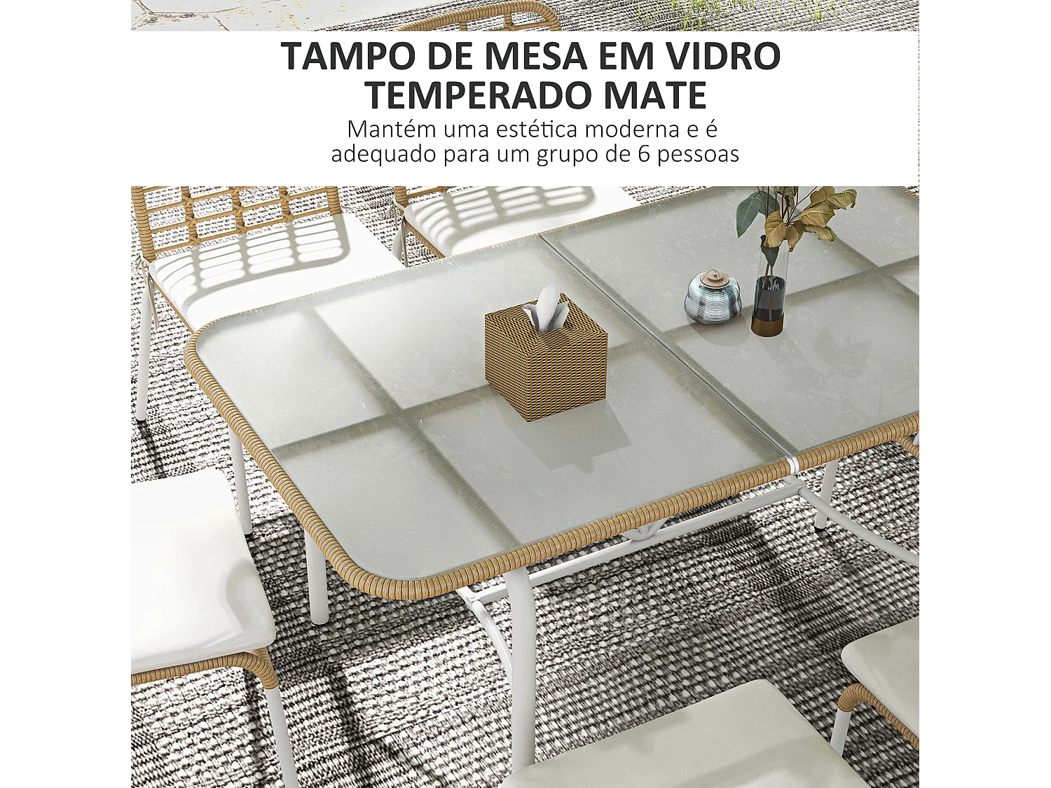 Conjunto de Refeição de Jardim Verona: Elegância e Conforto com 6 Cadeiras e Mesa de Vidro Fosco