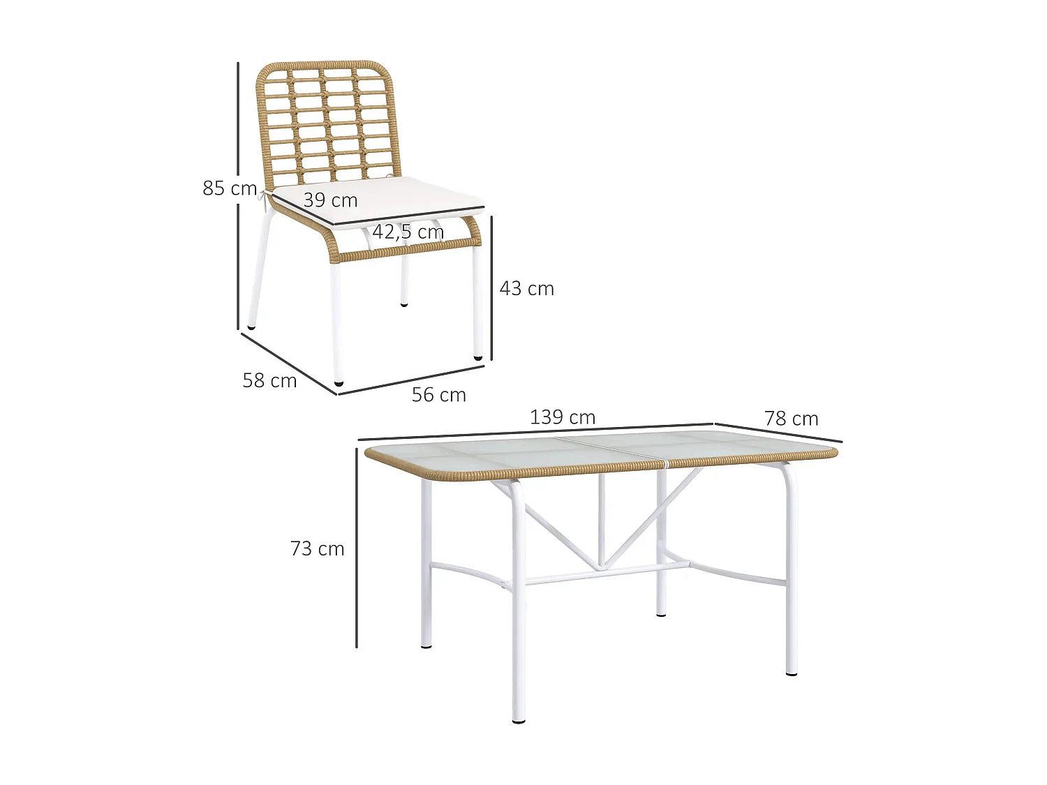 Conjunto de Refeição de Jardim Verona: Elegância e Conforto com 6 Cadeiras e Mesa de Vidro Fosco