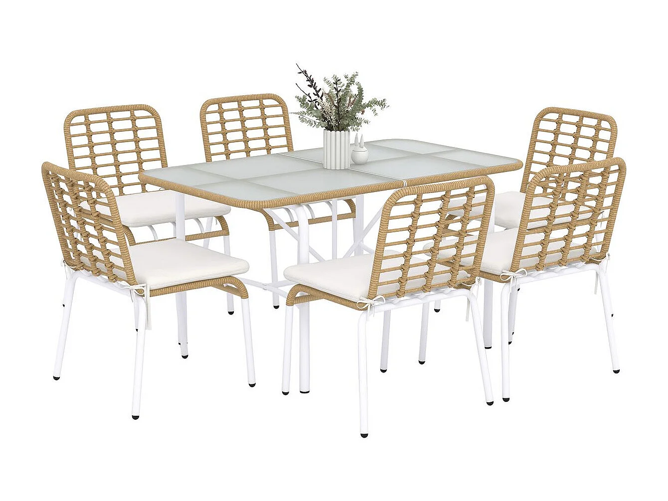 Conjunto de Refeição de Jardim Verona: Elegância e Conforto com 6 Cadeiras e Mesa de Vidro Fosco