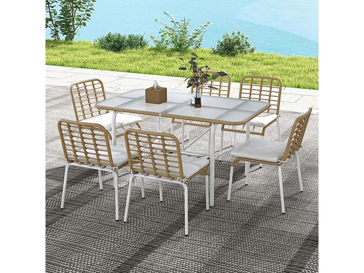 Conjunto de Refeição de Jardim Verona: Elegância e Conforto com 6 Cadeiras e Mesa de Vidro Fosco