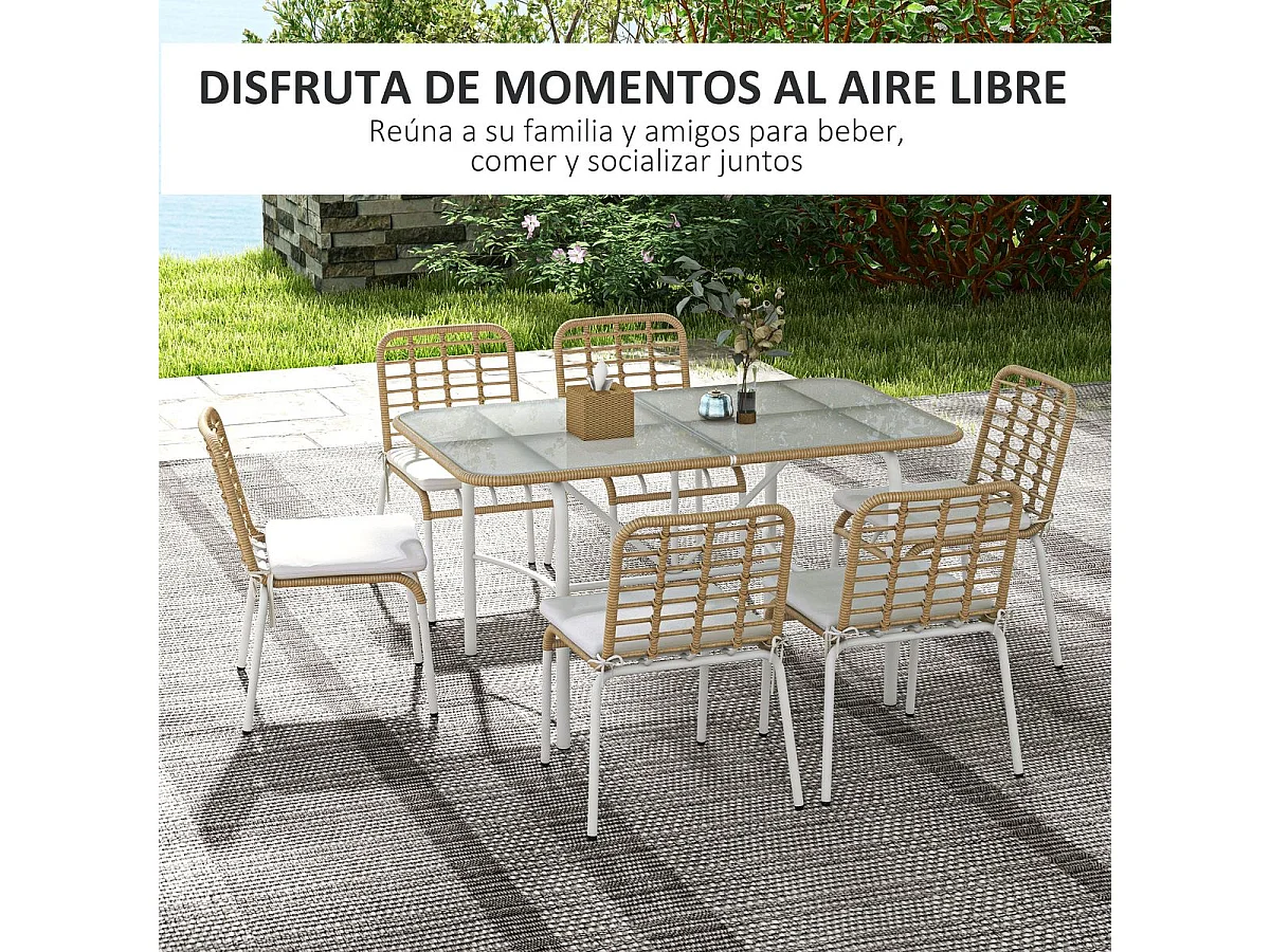 Conjunto de Refeição de Jardim Verona: Elegância e Conforto com 6 Cadeiras e Mesa de Vidro Fosco