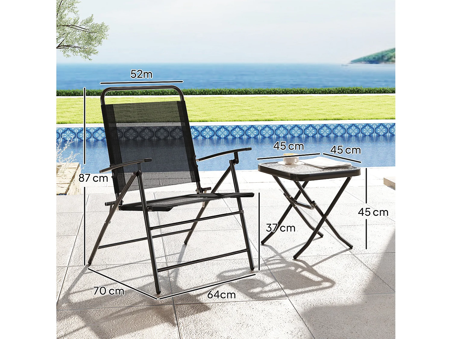 Conjunto de jardín Ghina 2 sillas + mesa negro