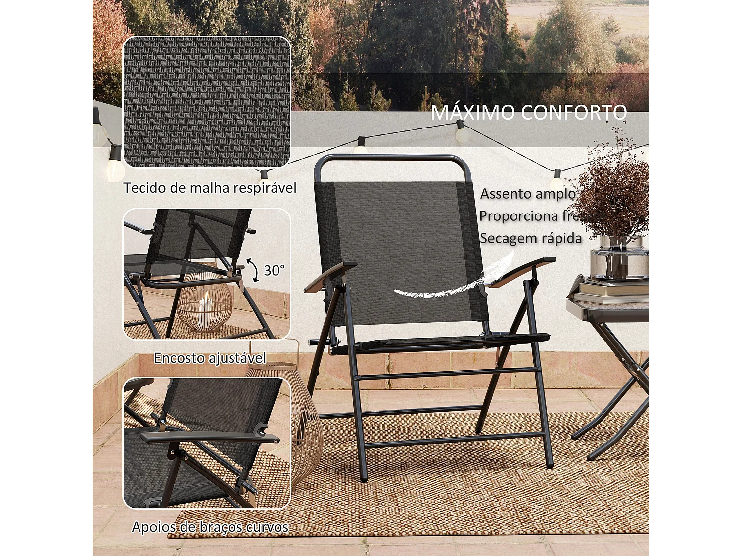 Conjunto de jardín Ghina 2 sillas + mesa negro