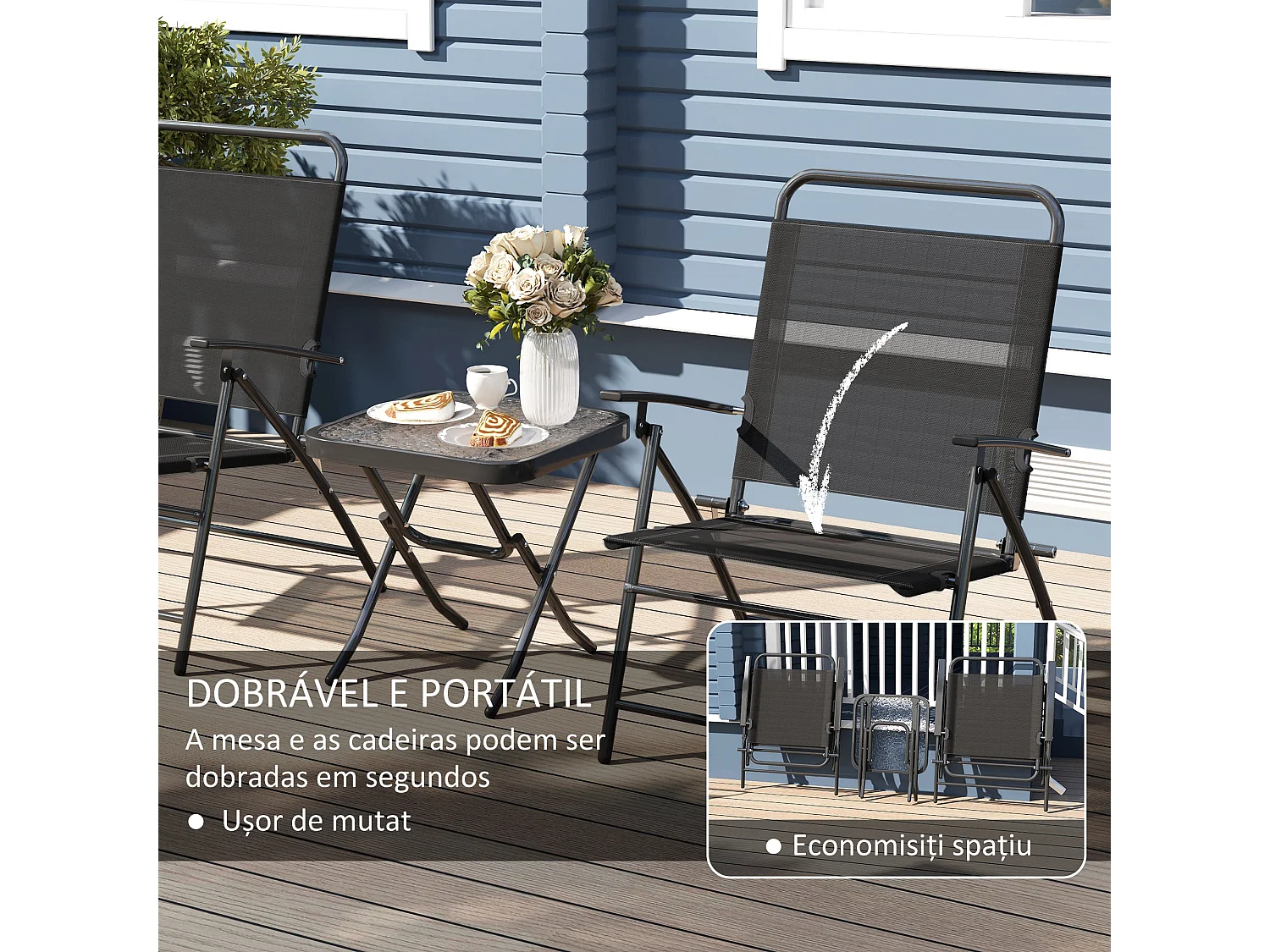 Conjunto de jardín Ghina 2 sillas + mesa negro