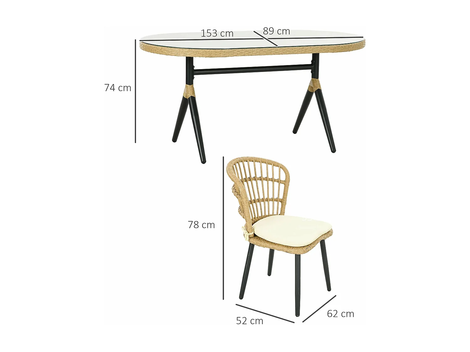 Conjunto de Refeição de Jardim Ravello - 7 Peças com 6 Cadeiras e Mesa de Jantar em Vime Sintético Castanho Natural