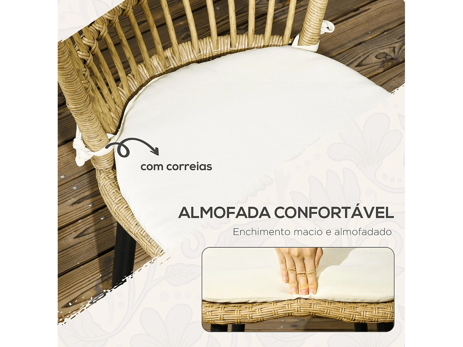 Conjunto de Refeição de Jardim Ravello - 7 Peças com 6 Cadeiras e Mesa de Jantar em Vime Sintético Castanho Natural