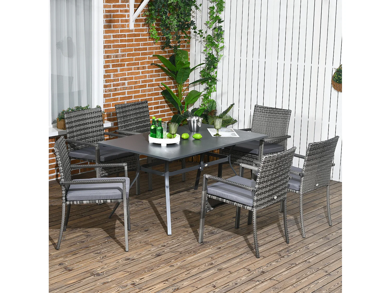 Conjunto de Refeição de Jardim Padova com 6 Cadeiras e Mesa em Vime Sintético Castanho