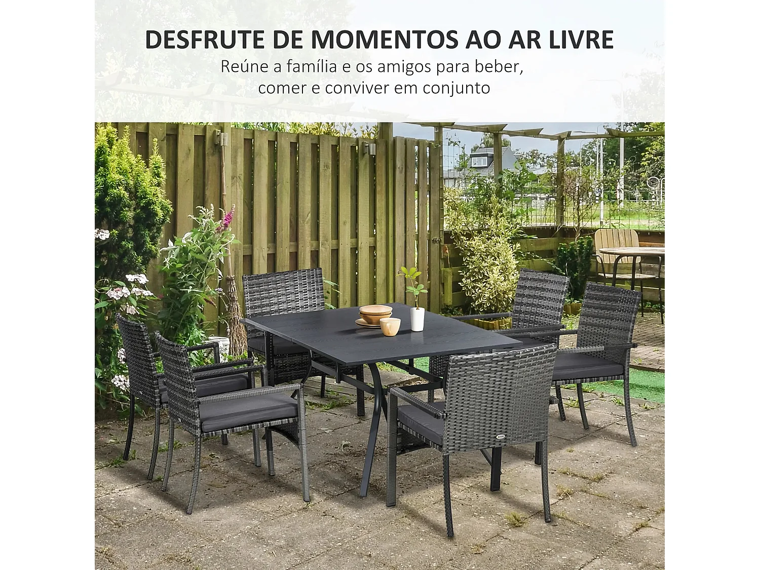 Conjunto de Refeição de Jardim Padova com 6 Cadeiras e Mesa em Vime Sintético Castanho