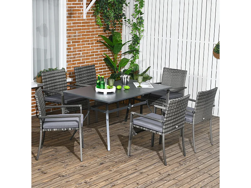 Conjunto de Refeição de Jardim Padova com 6 Cadeiras e Mesa em Vime Sintético Castanho
