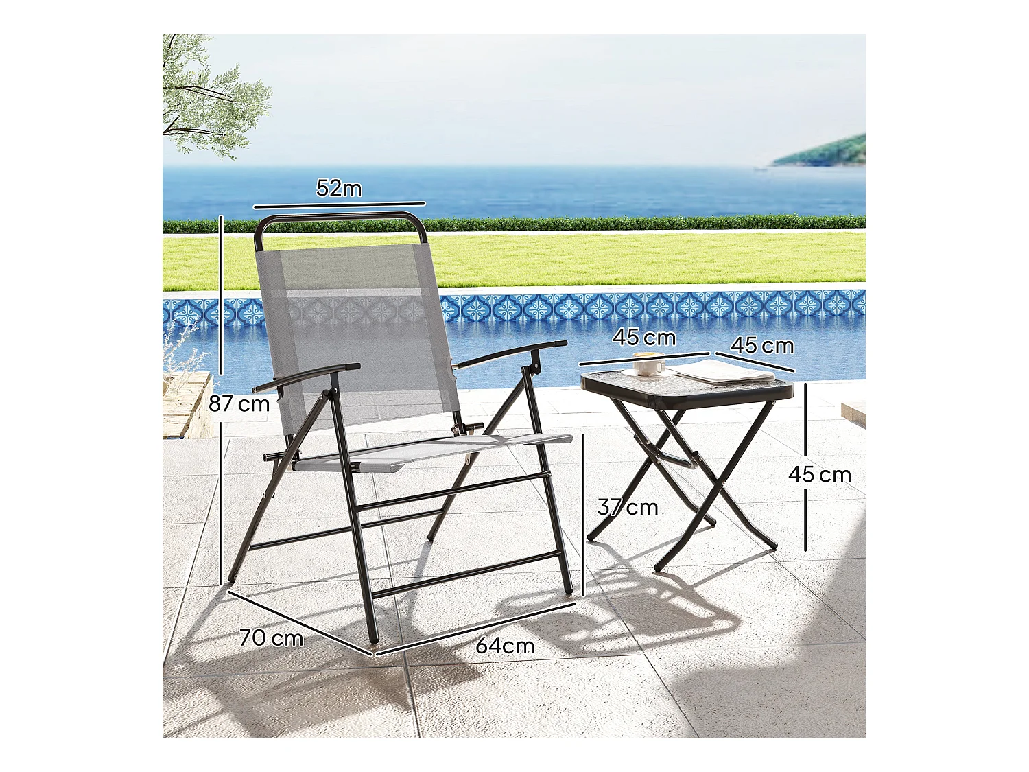 Conjunto de jardín Ghina 2 sillas + mesa gris