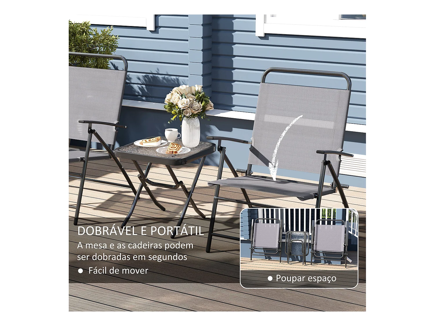 Conjunto de jardín Ghina 2 sillas + mesa gris