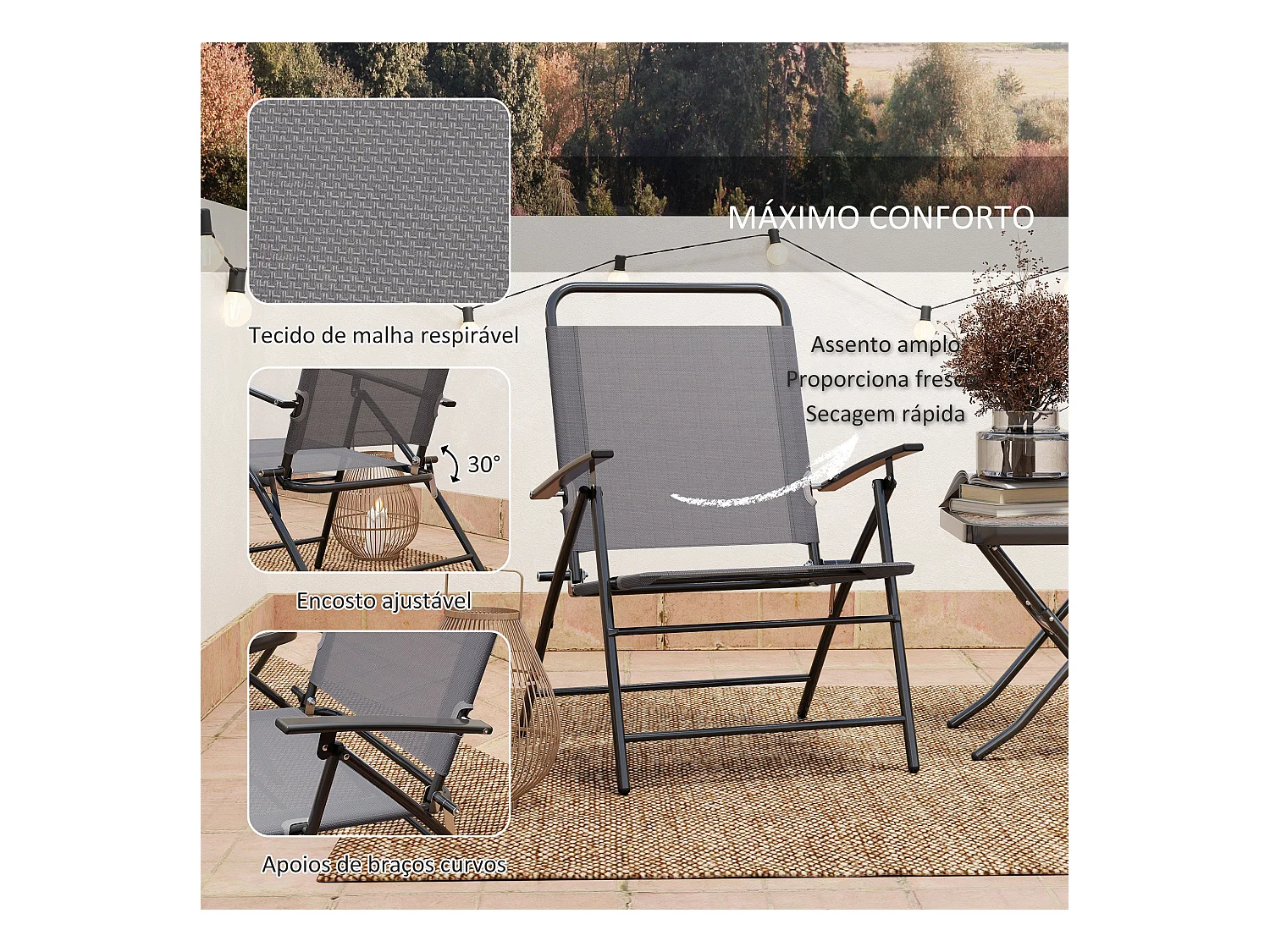 Conjunto de jardín Ghina 2 sillas + mesa gris