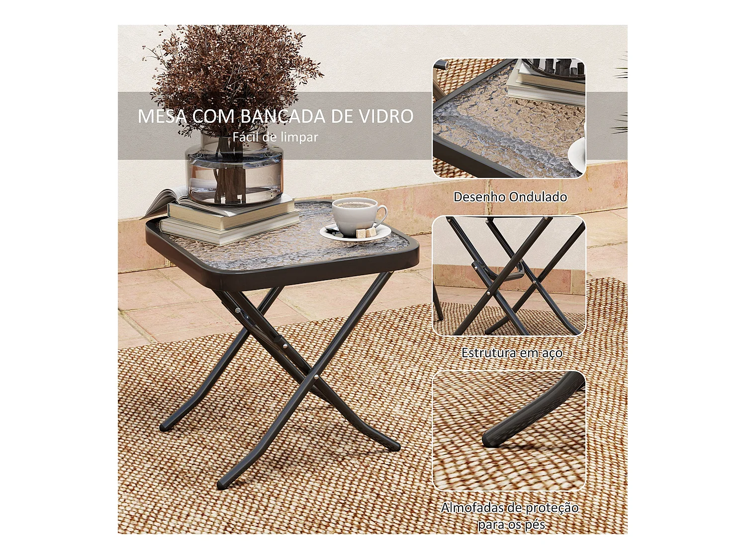 Conjunto de jardín Ghina 2 sillas + mesa gris