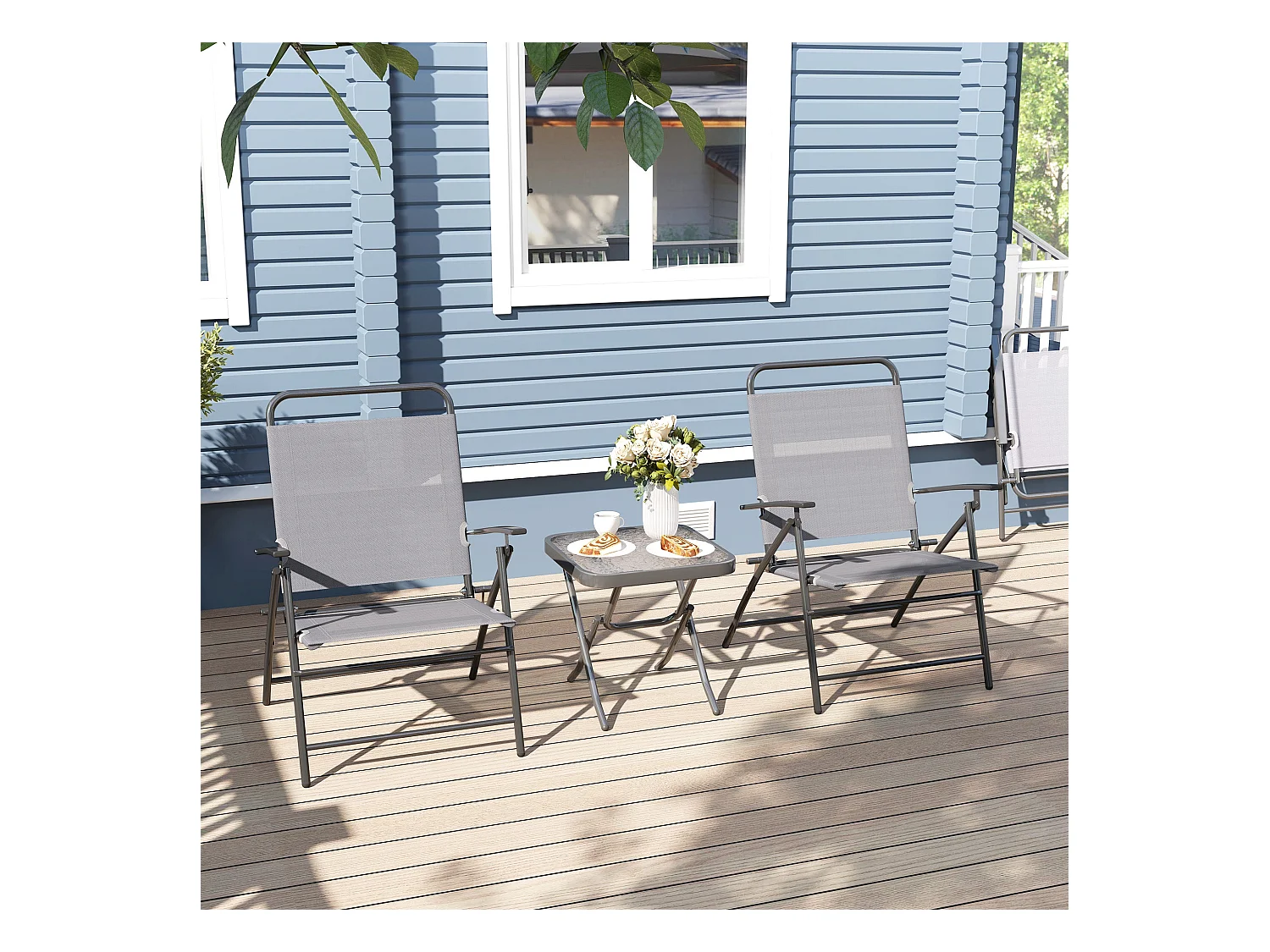 Conjunto de jardín Ghina 2 sillas + mesa gris