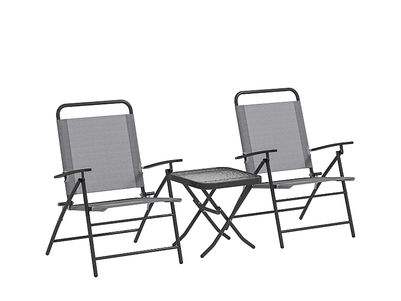 Conjunto de Mesa e Cadeiras Dobráveis para Jardim com Encosto Ajustável e Tampo de Vidro