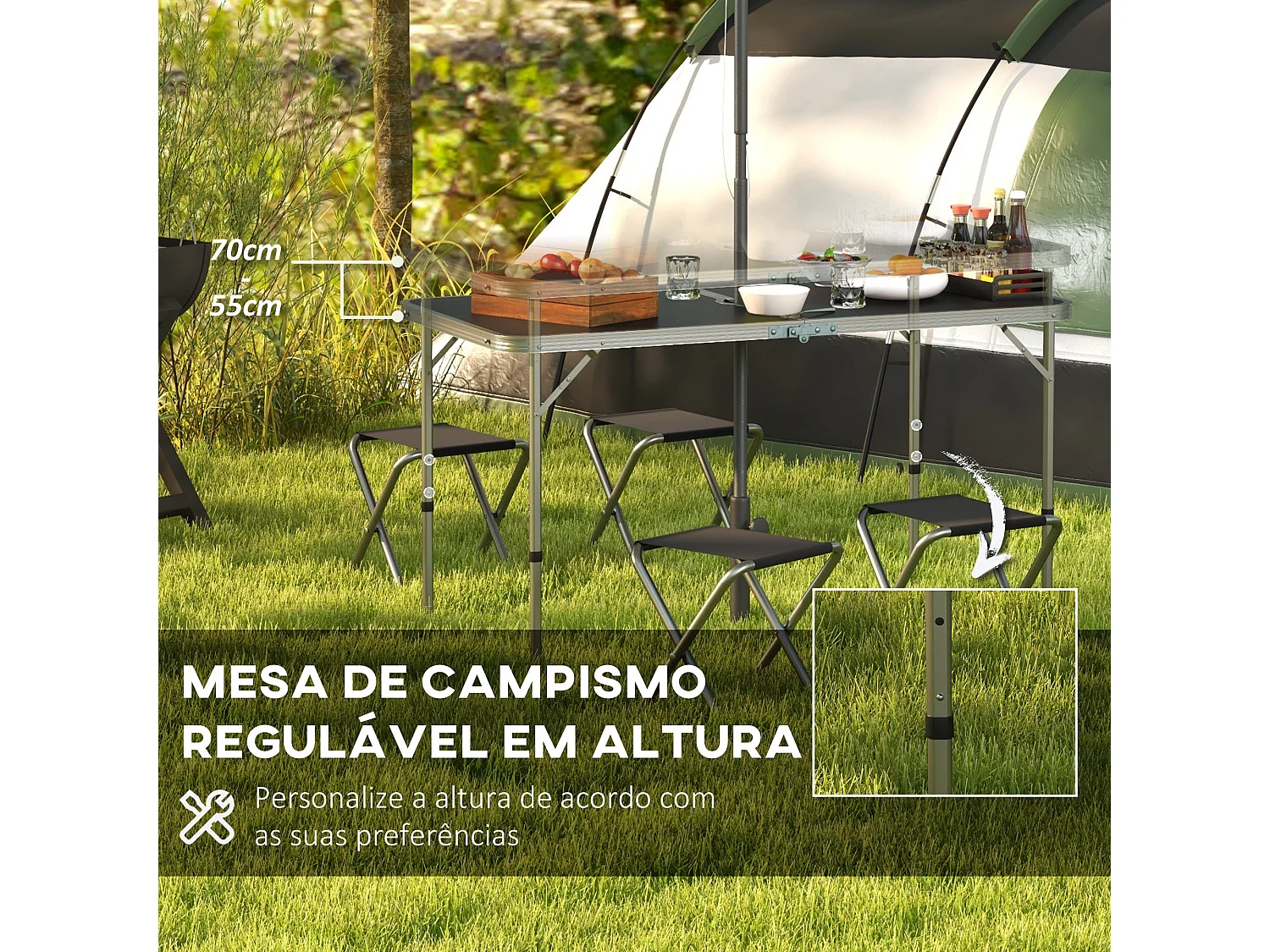 Conjunto de jardín Primrose Outsunny mesa + 4 taburetes plegables gris