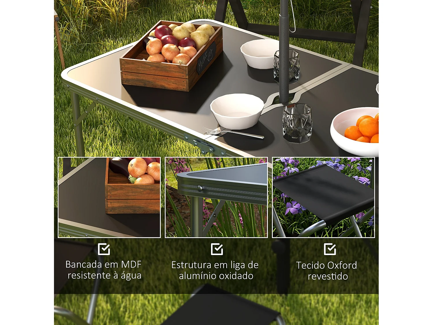 Conjunto de jardín Primrose Outsunny mesa + 4 taburetes plegables gris