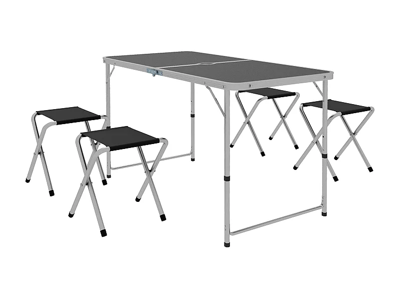Conjunto de Camping Completo de 5 Peças com Mesa Dobrável e 4 Assentos para Piquenique em Preto