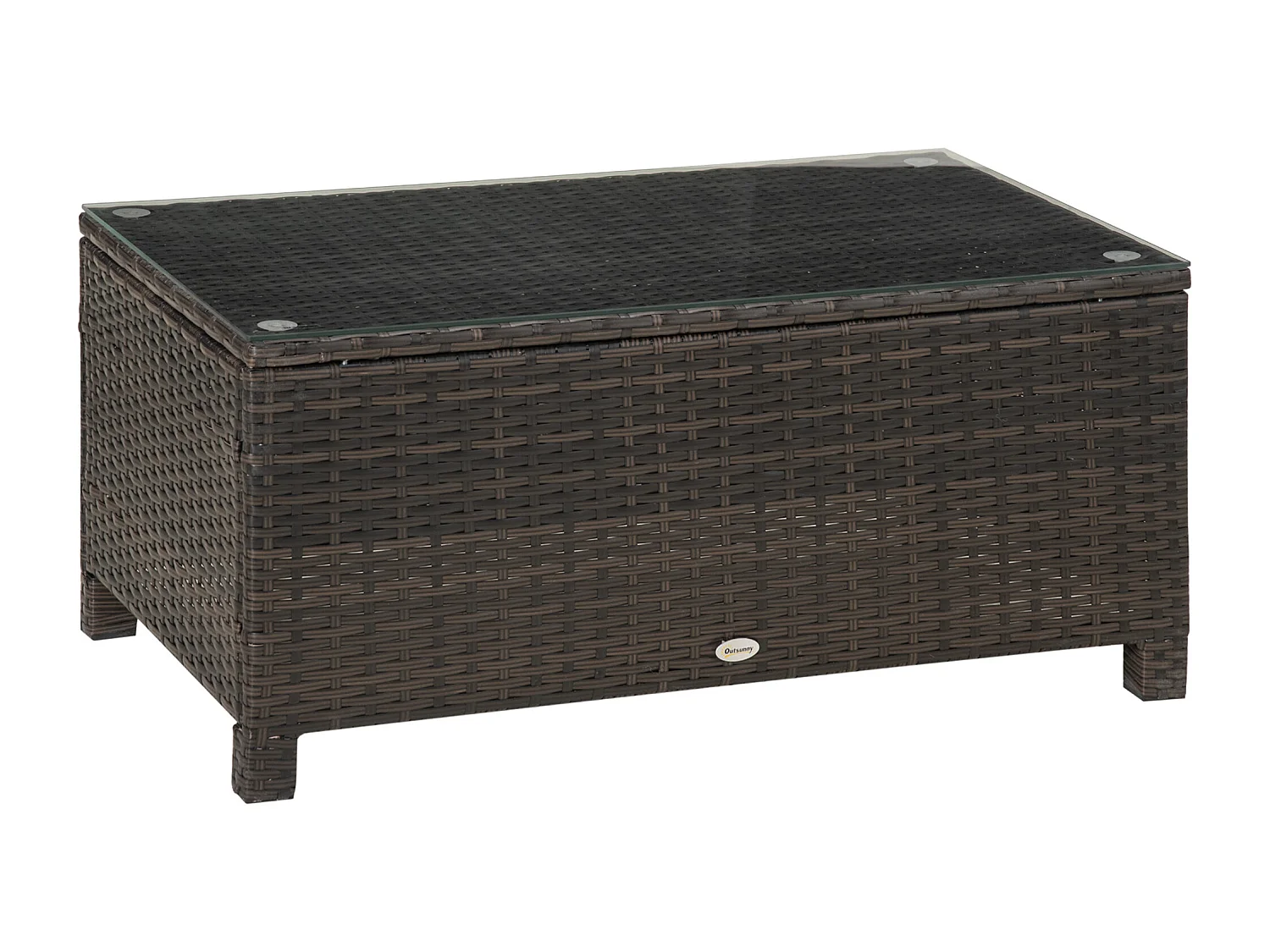 Mesa de Centro de Vime Sintético com Vidro Temperado para Jardim e Varanda - 85x50x39 cm Marrom